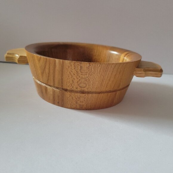 Vintage Soviet Wooden Bowl With Floral Design & Handles - Picture 4 of 9